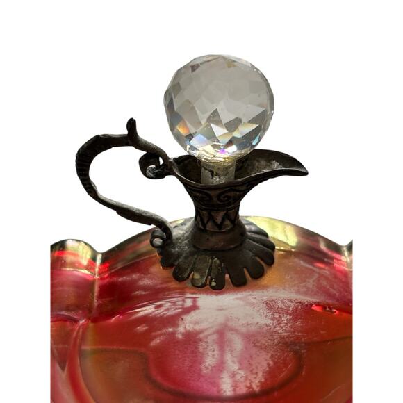 Cranberry Glass Cristallo E Argento Etched Italy Perfume Bottle Stopper Silver - Picture 5 of 11